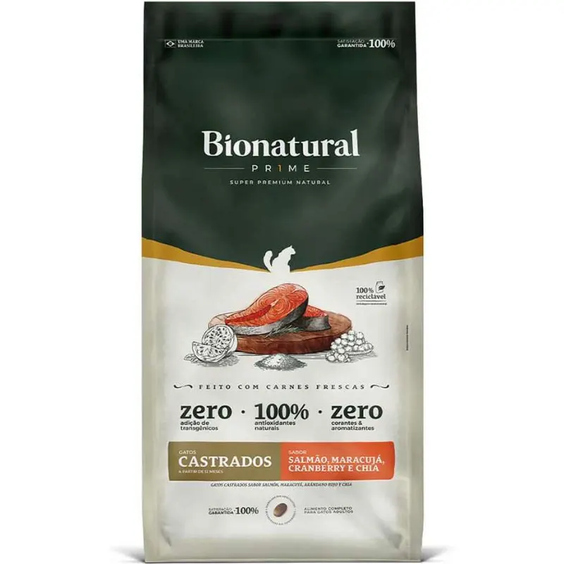 Ração Bionatural para Gatos Castrados Sabor Salmão 20kg