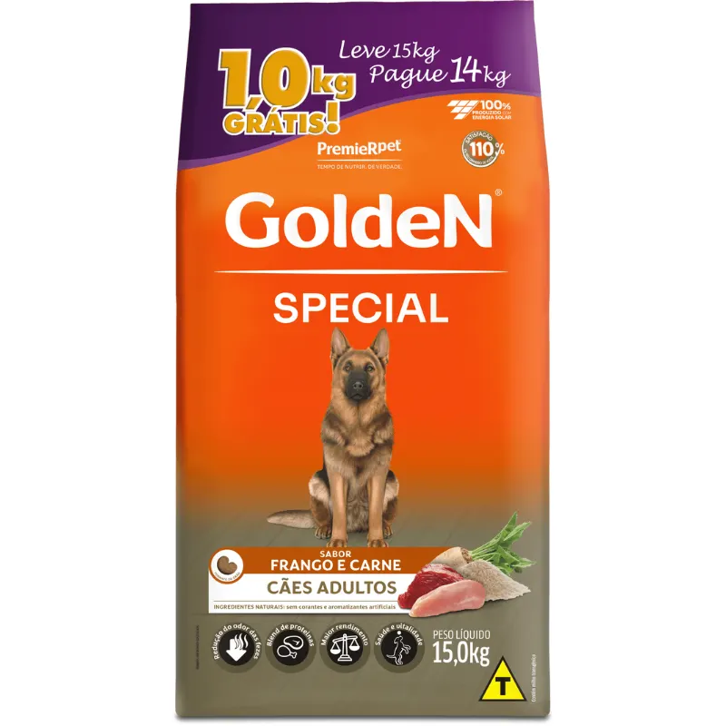 Ração Golden Special Cães Adultos Frango e Carne Pague 14 Leve 15 Kg