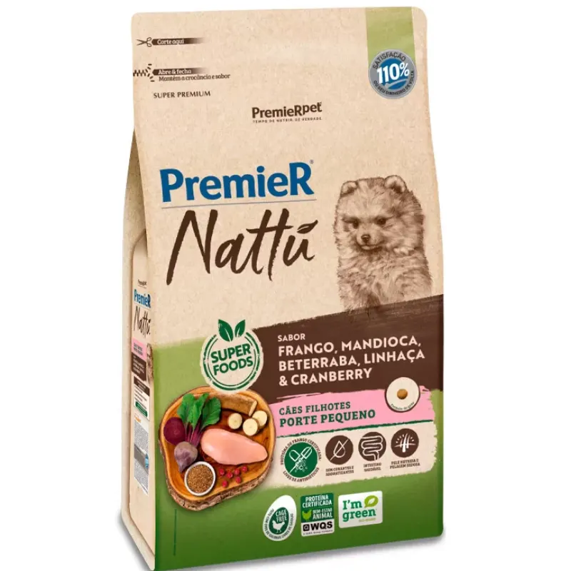 Ração Premier Nattu Cães Filhotes Raças Pequenas Sabor Mandioca