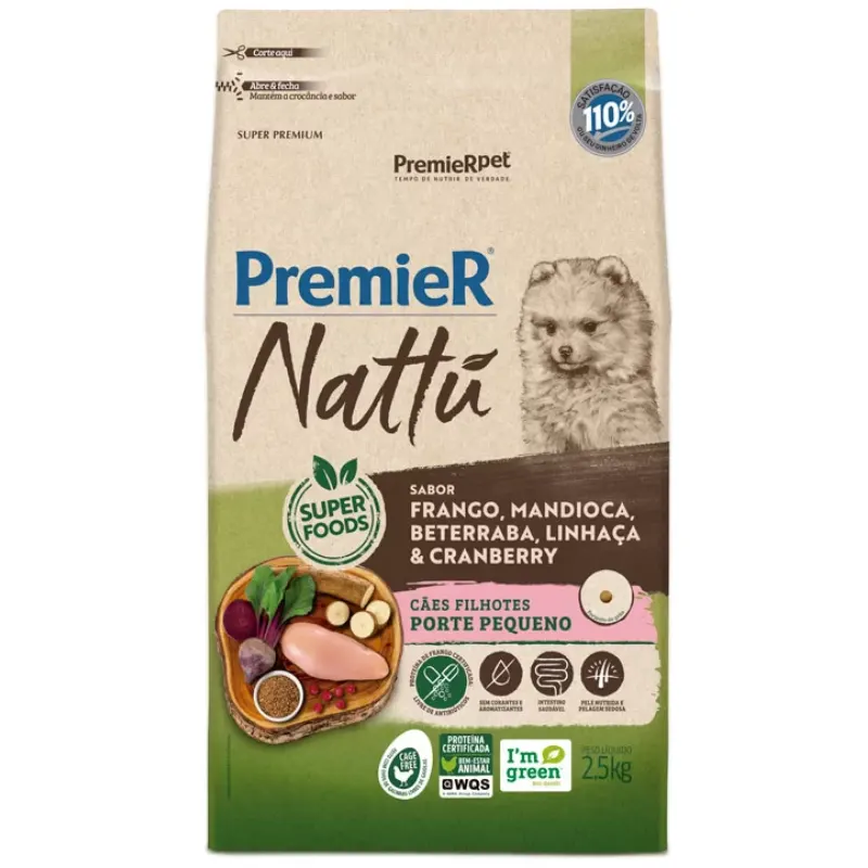 Ração Premier Nattu Cães Filhotes Raças Pequenas Sabor Mandioca