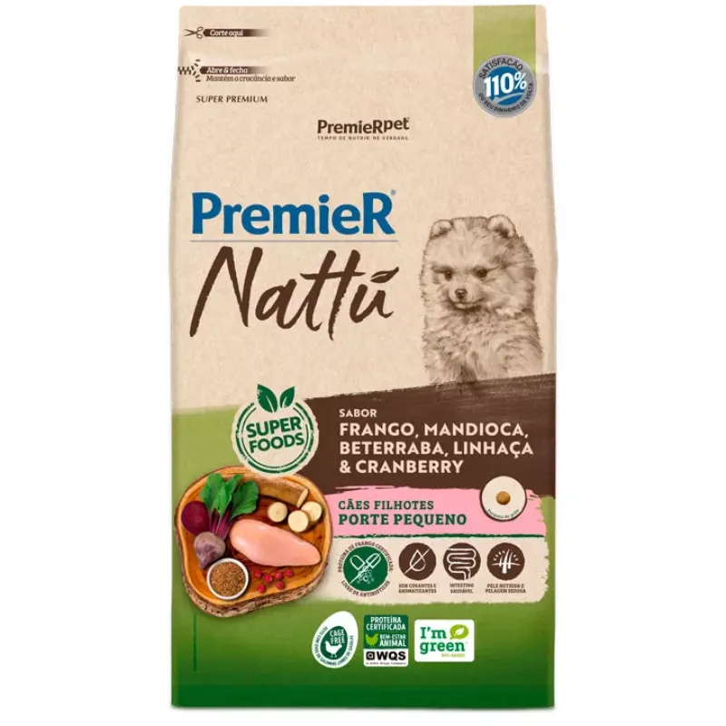Ração Premier Nattu Cães Filhotes Raças Pequenas Sabor Mandioca