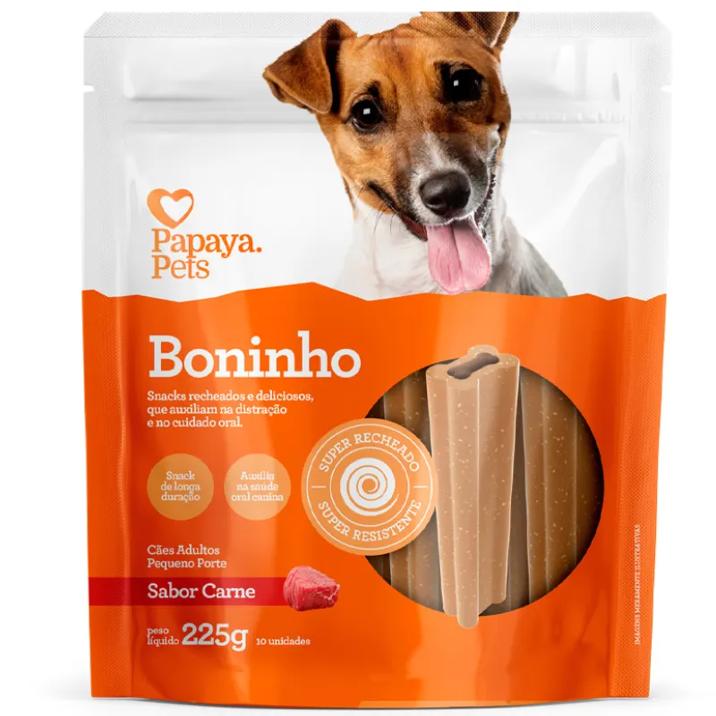Snack Papaya Pets Boninho para Cães Adultos de Porte Pequeno Sabor Carne 225g