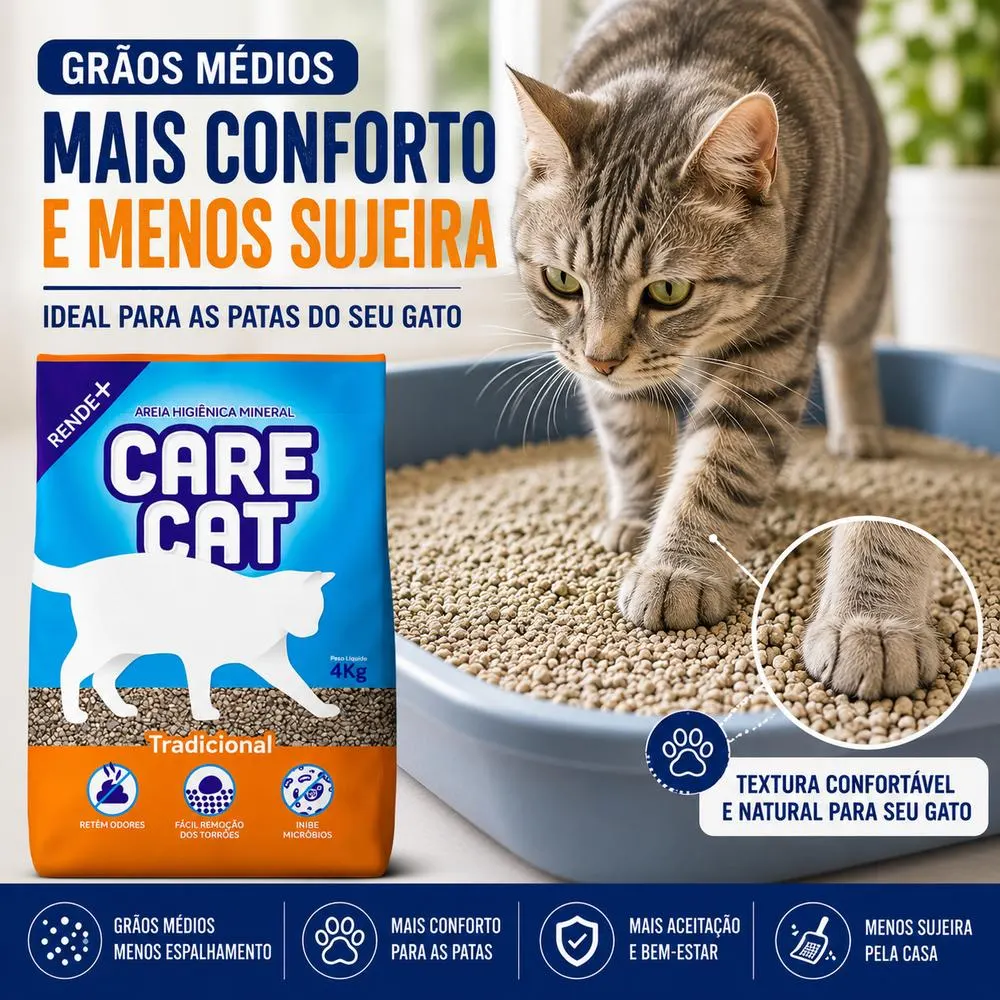 Areia Higiênica CareCat Tradicional 4kg