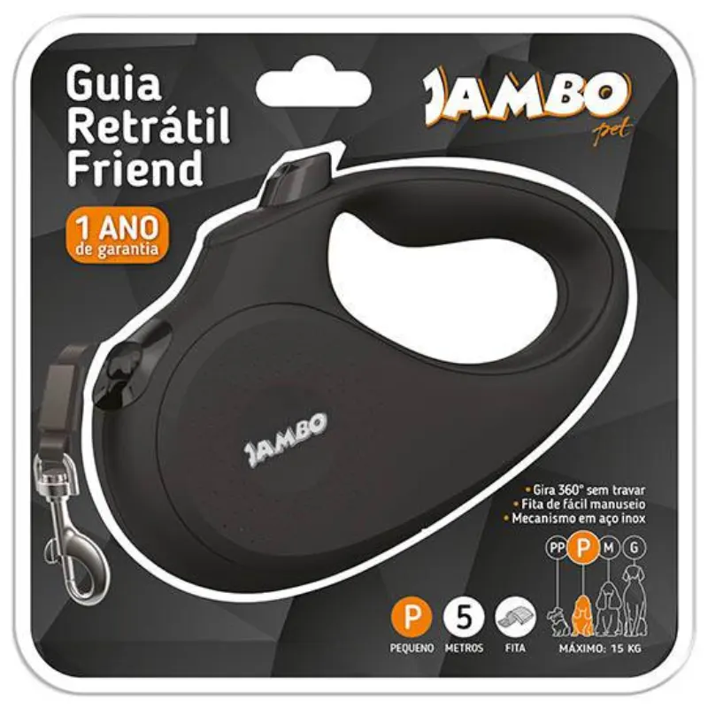 Guia Retrátil Jambo Friend Pequena Preta