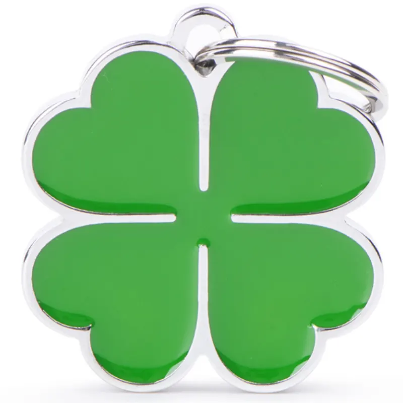 Medalha de Identificação My Family Trevo de Quatro Folhas Aço Esmaltado