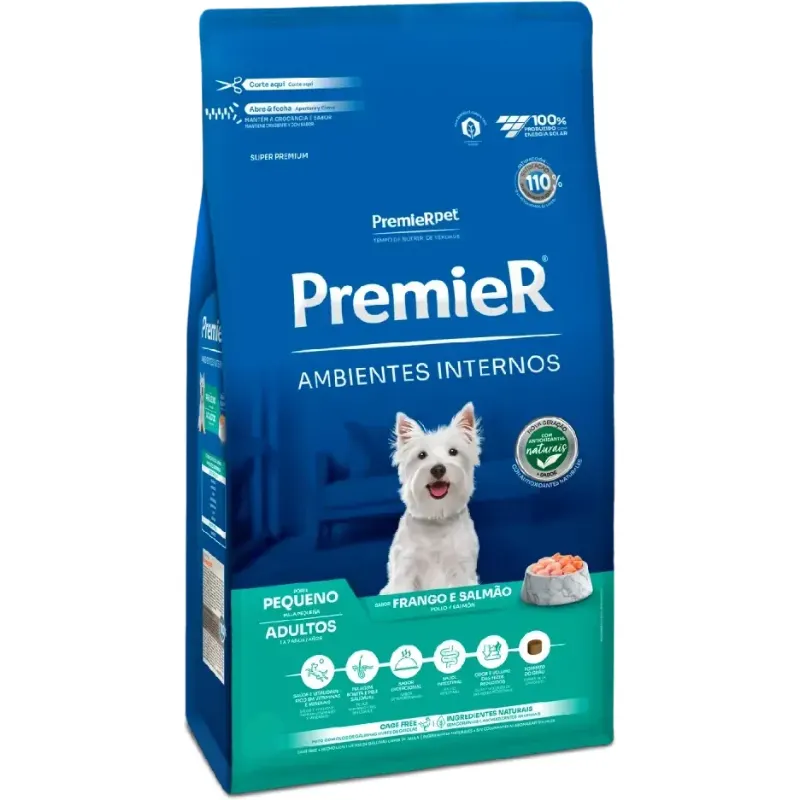 Ração Premier Ambientes Internos Cães Adultos Frango e Salmão