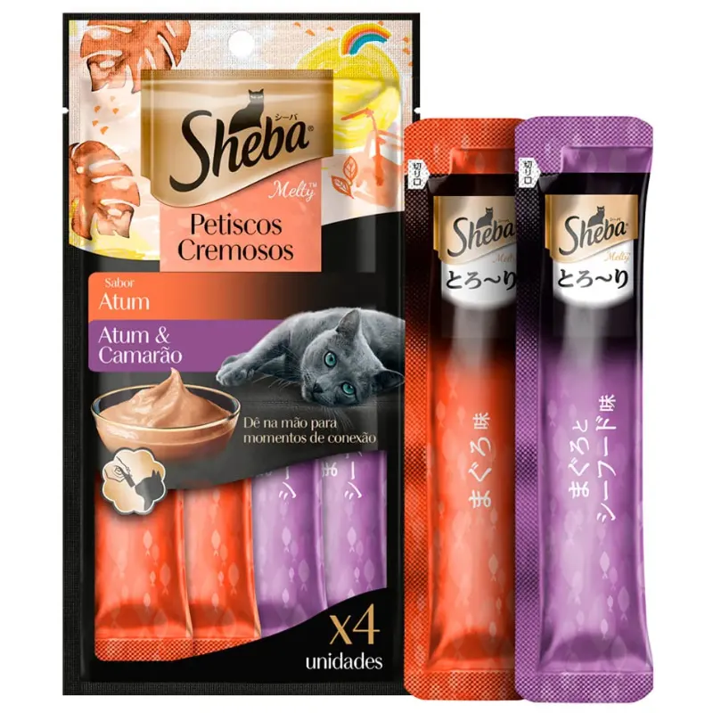 Petisco Sheba Cremoso para Gatos Atum e Atum com Camarão 48 g