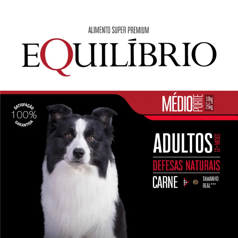 Ração Equilíbrio para Cães Adultos de Médio Porte Sabor Carne 12 Kg