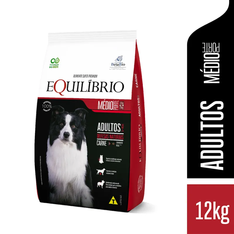 Ração Equilíbrio para Cães Adultos de Médio Porte Sabor Carne 12 Kg