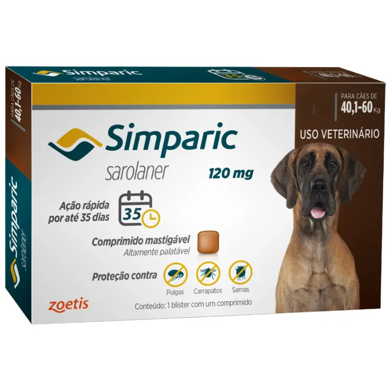 Simparic 120 mg para Cães 40 A 60 Kg