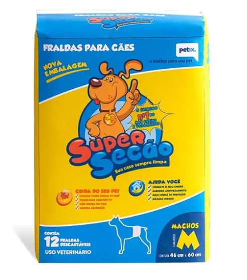 Fralda Descartável Super Secão Para Machos Petix 12 Unidade M