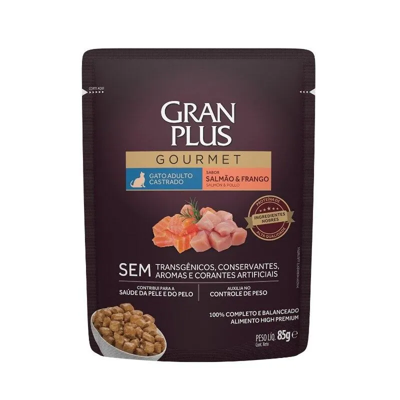 GranPlus Gourmet Sachê Gatos Adultos Salmão e Frango 85g