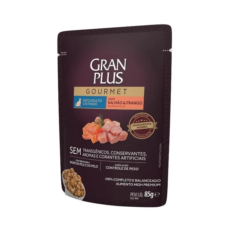 GranPlus Gourmet Sachê Gatos Adultos Salmão e Frango 85g