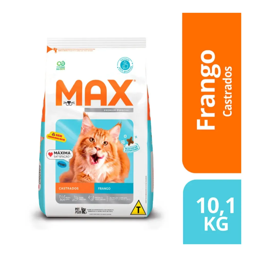 Ração Max para Gatos Adultos Castrados Sabor Frango 10,1 Kg