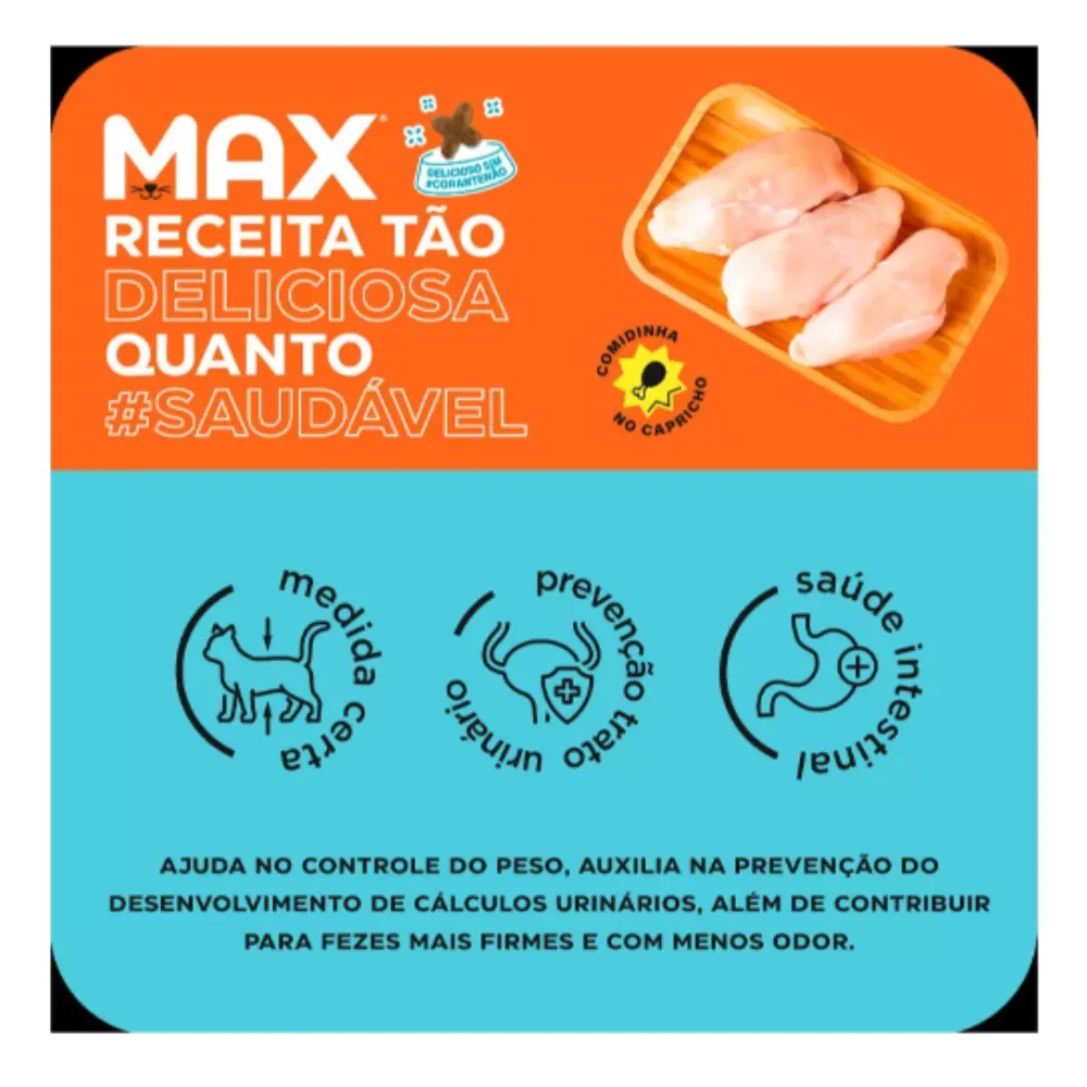 Ração Max para Gatos Adultos Castrados Sabor Frango 10,1 Kg