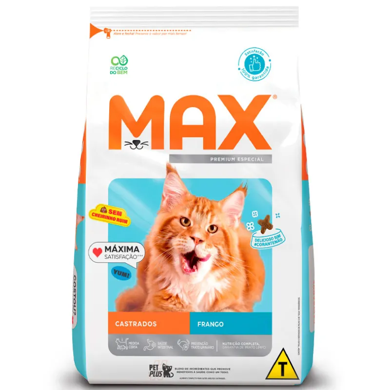 Ração Max para Gatos Adultos Castrados Sabor Frango 10,1 Kg