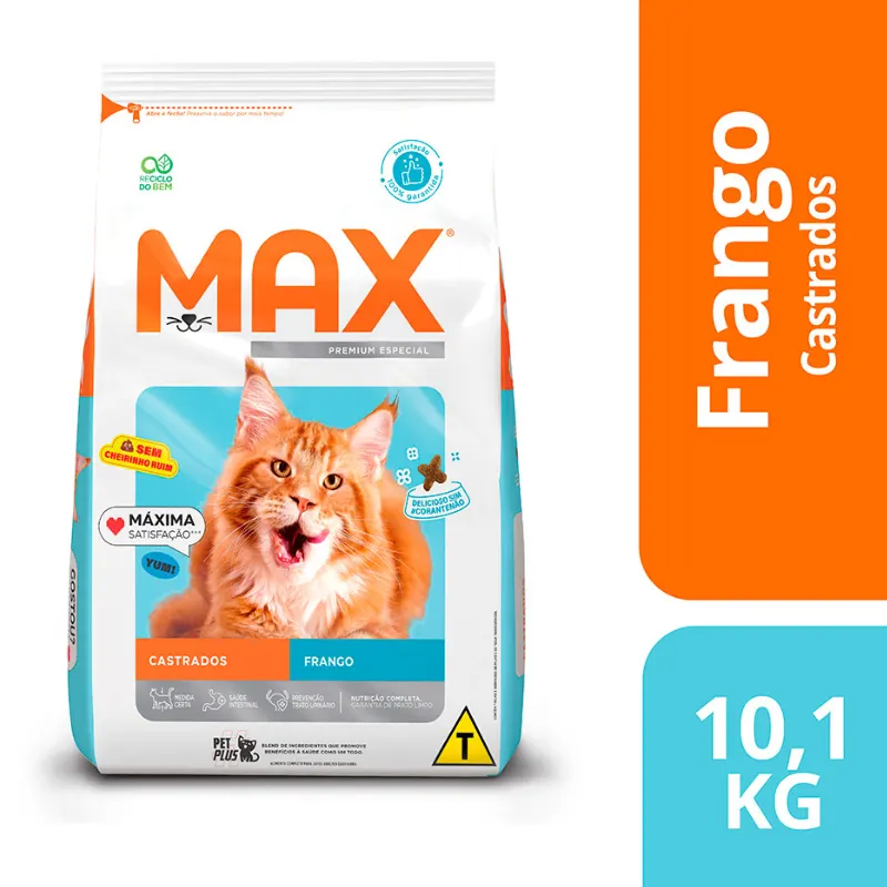 Ração Max para Gatos Adultos Castrados Sabor Frango 10,1 Kg