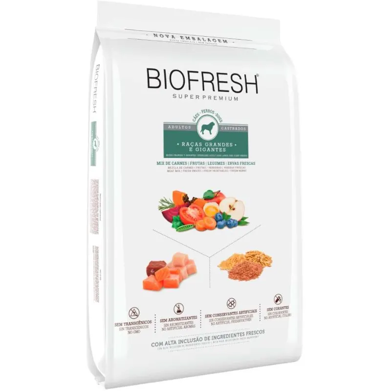 Ração Biofresh Cão Adt Castrado Grande Gigante MIx Carne
