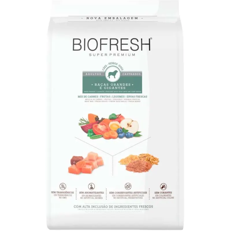 Ração Biofresh Cão Adt Castrado Grande Gigante MIx Carne