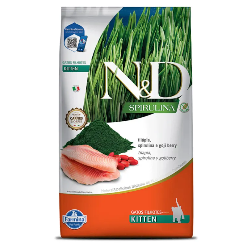 Ração N&D Spirulina Gatos Filhotes Tilápia 1,5 Kg