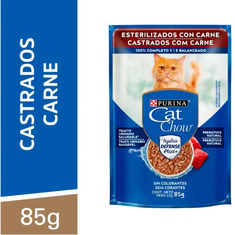 Cat Chow Sachê para Gatos Adultos Castrados Sabor Carne 85 g
