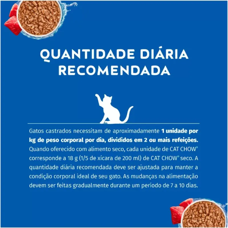Cat Chow Sachê para Gatos Adultos Castrados Sabor Carne 85 g