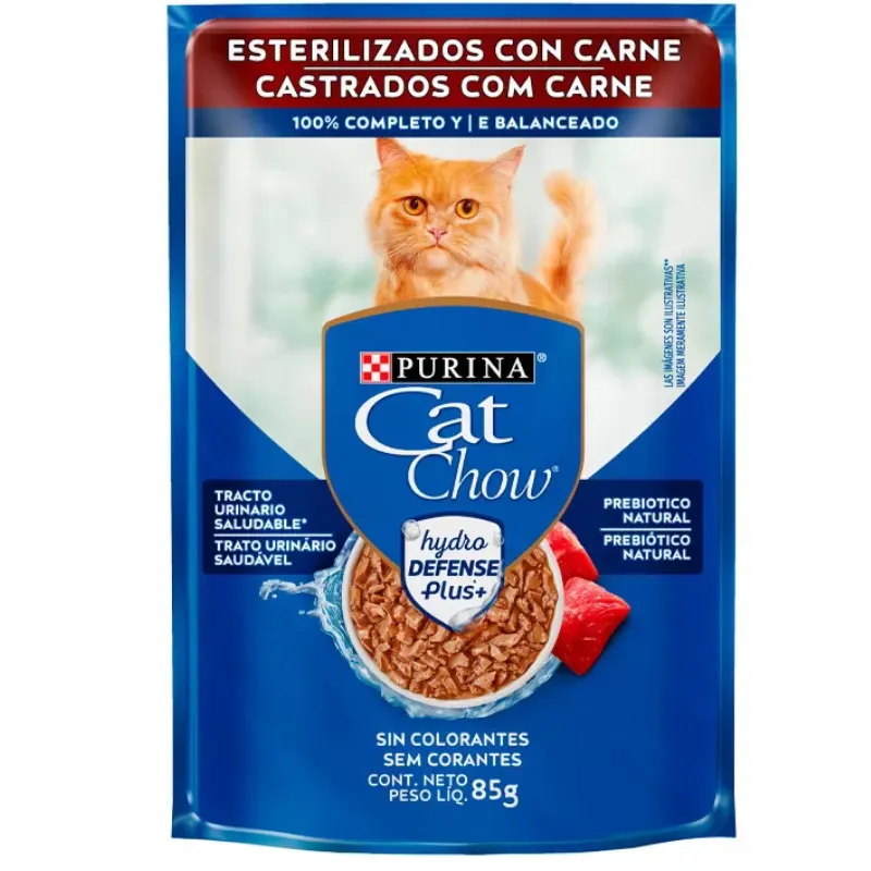 Cat Chow Sachê para Gatos Adultos Castrados Sabor Carne 85 g
