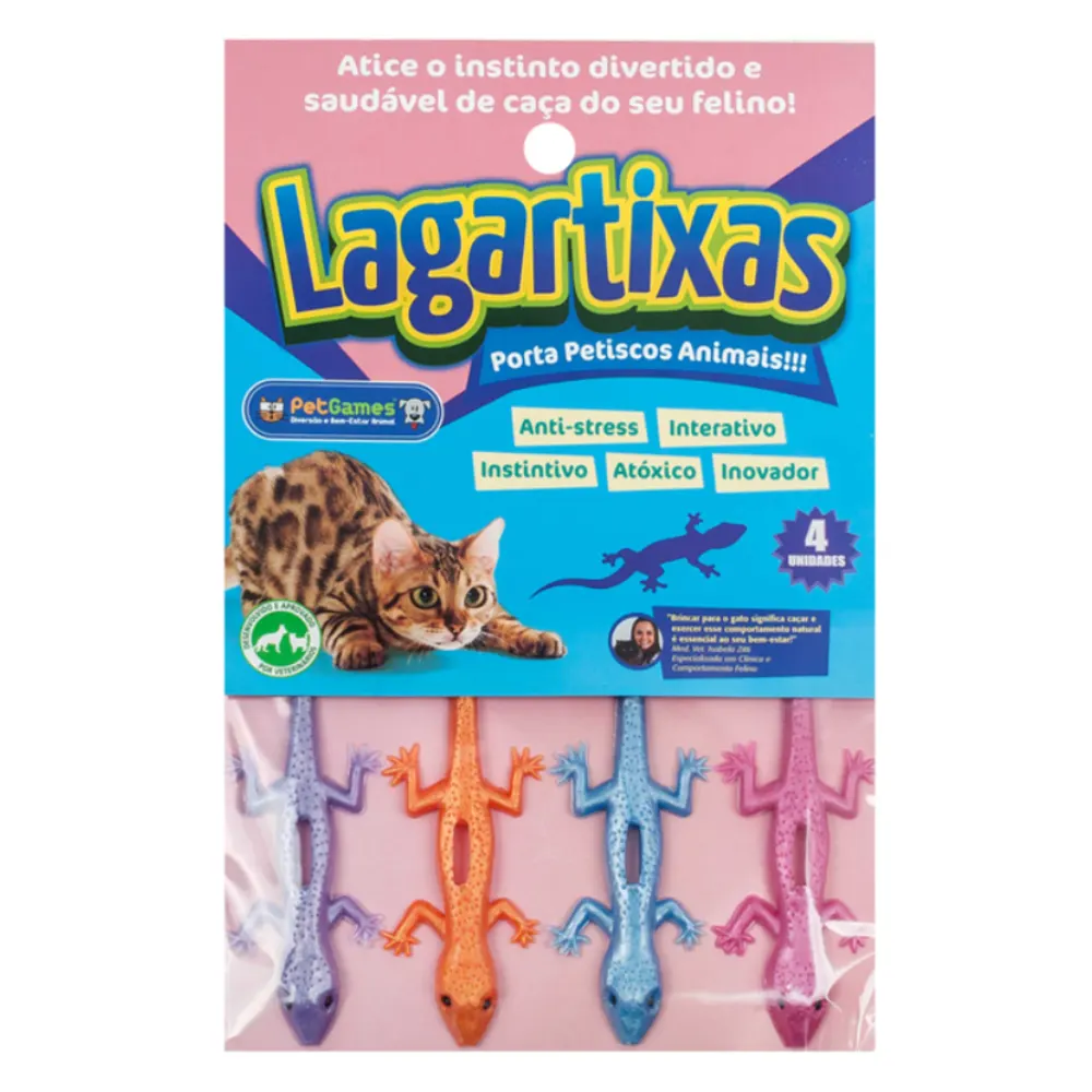 Brinquedo e Porta Petisco Pet Games Lagartixa Gatos 4 Uni