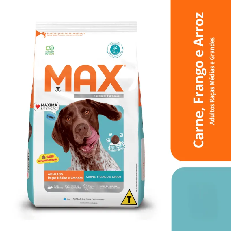 Ração Max Cães Adultos Médio Grande Carne Frango Arroz