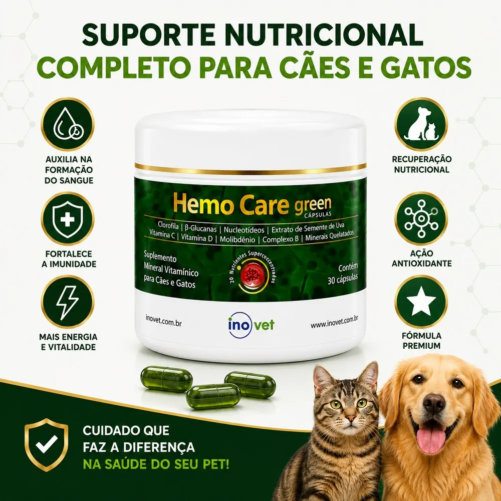 Hemo Care Green Suplemento Vitamínico 30 Cápsulas Inovet