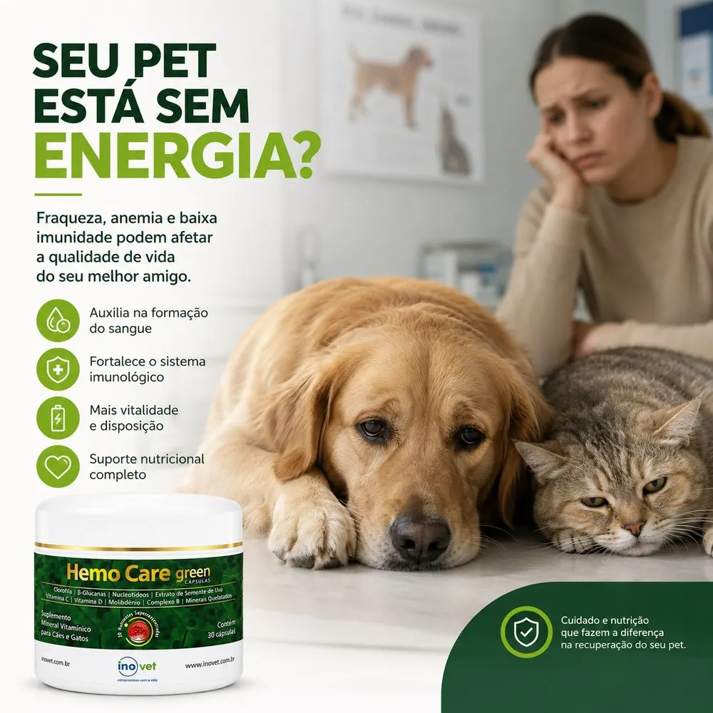 Hemo Care Green Suplemento Vitamínico 30 Cápsulas Inovet
