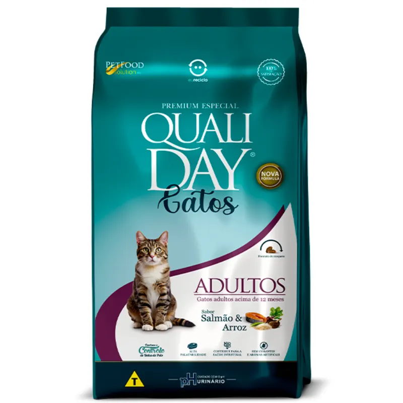 Ração Qualiday para Gatos Adultos Sabor Salmão 2,5 Kg
