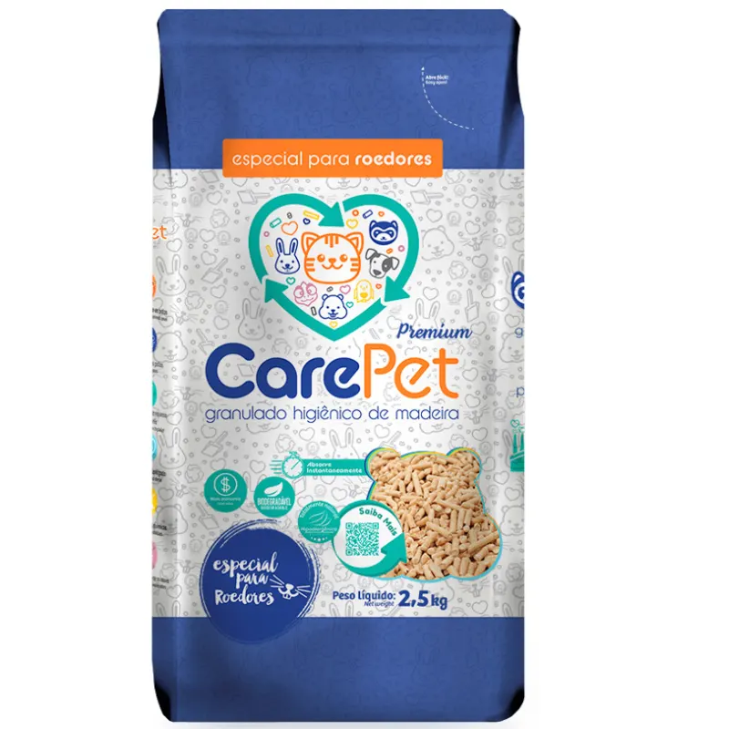 Areia Granulada de Madeira Premium CarePet Roedores 2,5Kg