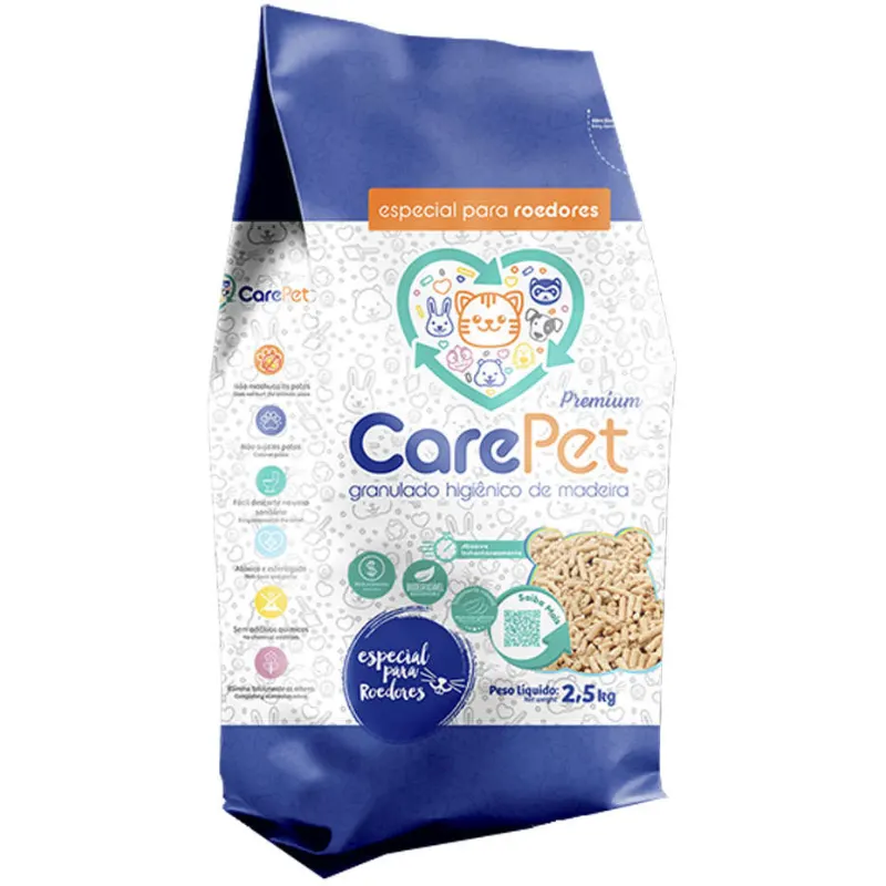 Areia Granulada de Madeira Premium CarePet Roedores 2,5Kg