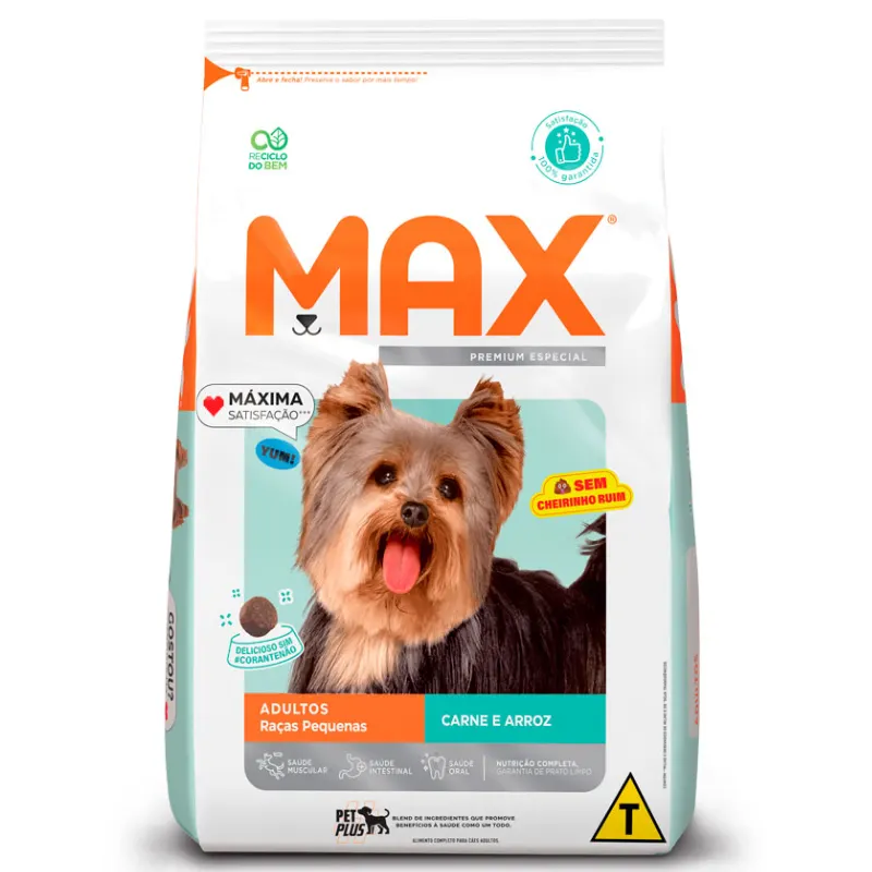 Ração Max para Cães Adultos Raças Pequenas Sabor Carne e Arroz 3 Kg
