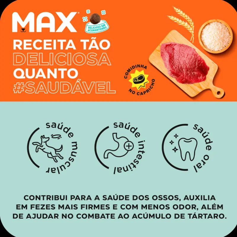 Ração Max para Cães Adultos Raças Pequenas Sabor Carne e Arroz 3 Kg