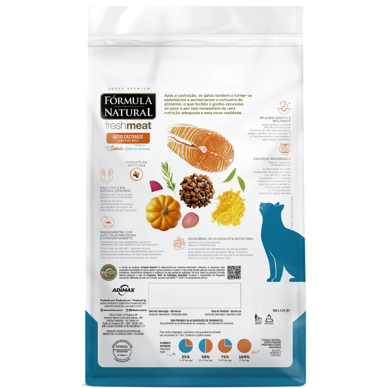 Ração  Fórmula Natural Fresh Meat Gatos Castrados Sabor Salmão