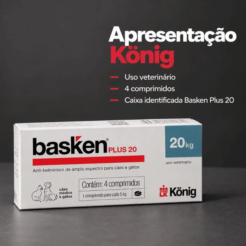 Antiparasitário Basken Plus König 20 para Cães e Gatos 4 Comprimidos