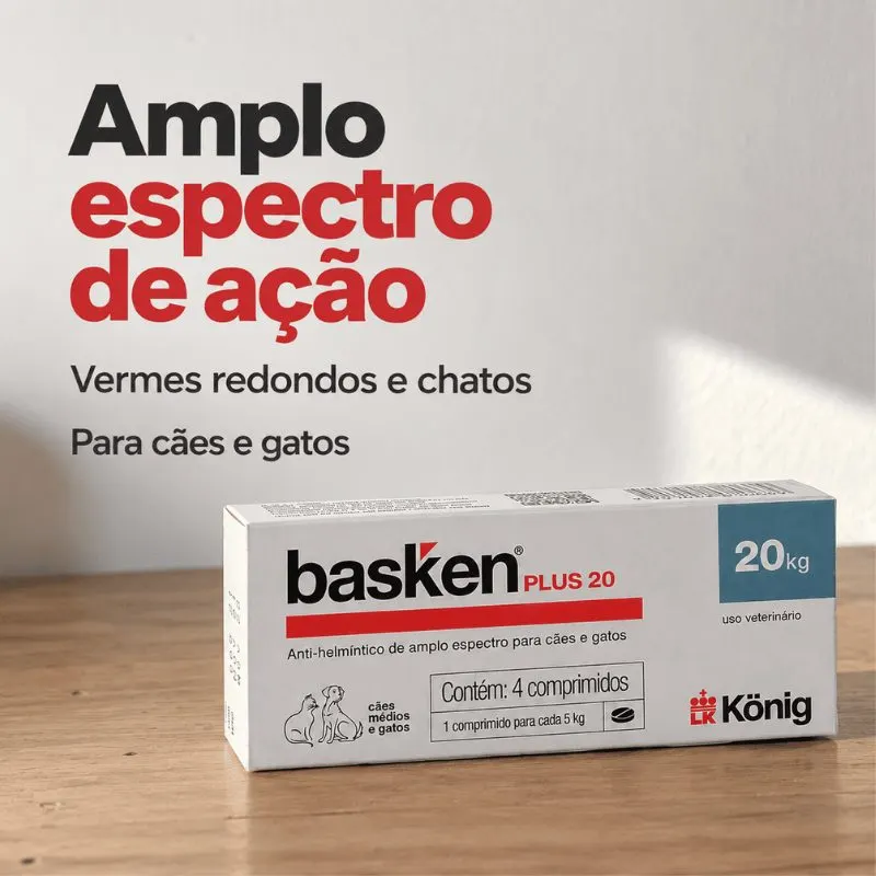 Antiparasitário Basken Plus König 20 para Cães e Gatos 4 Comprimidos