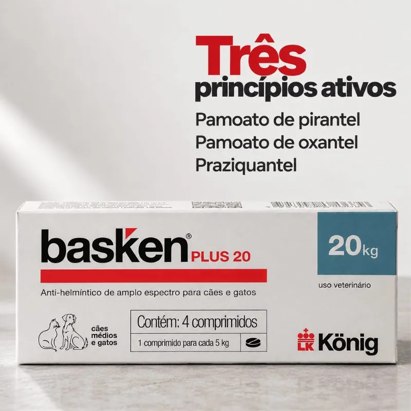 Antiparasitário Basken Plus König 20 para Cães e Gatos 4 Comprimidos