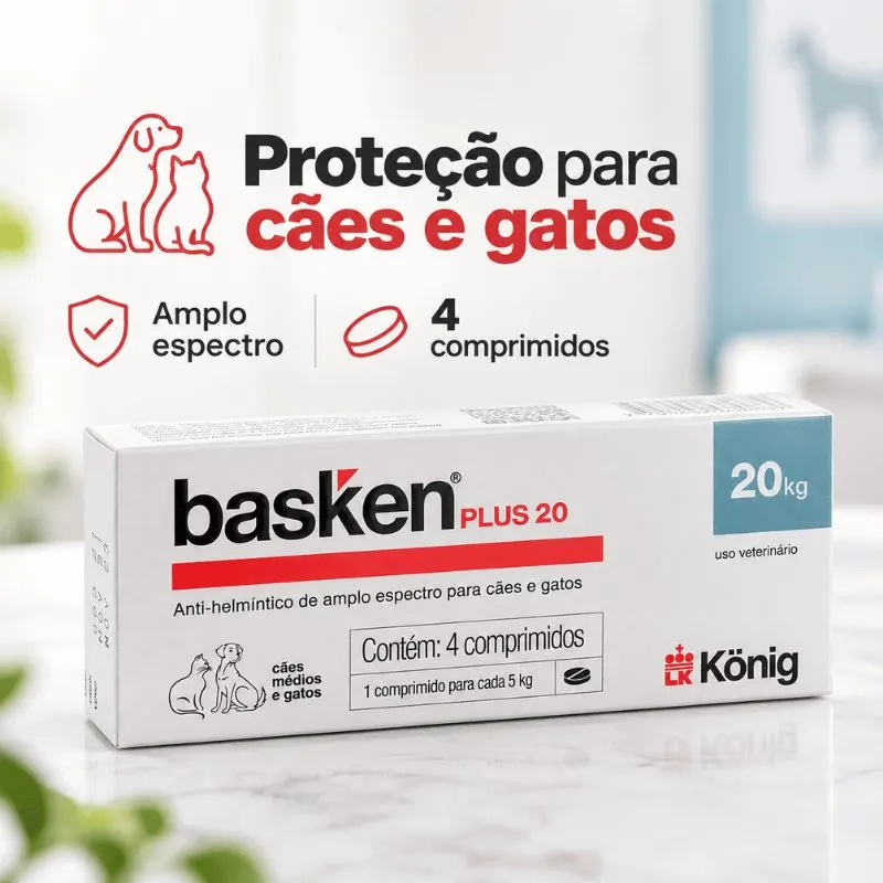 Antiparasitário Basken Plus König 20 para Cães e Gatos 4 Comprimidos