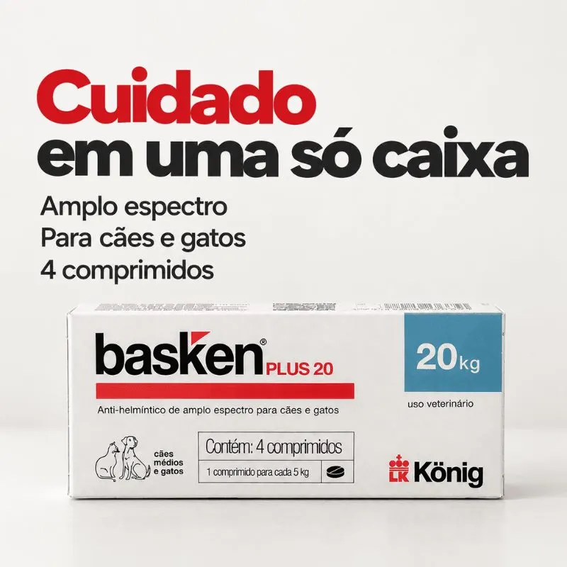 Antiparasitário Basken Plus König 20 para Cães e Gatos 4 Comprimidos