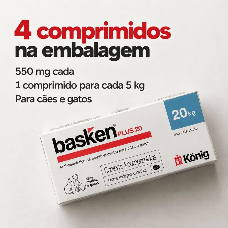 Antiparasitário Basken Plus König 20 para Cães e Gatos 4 Comprimidos