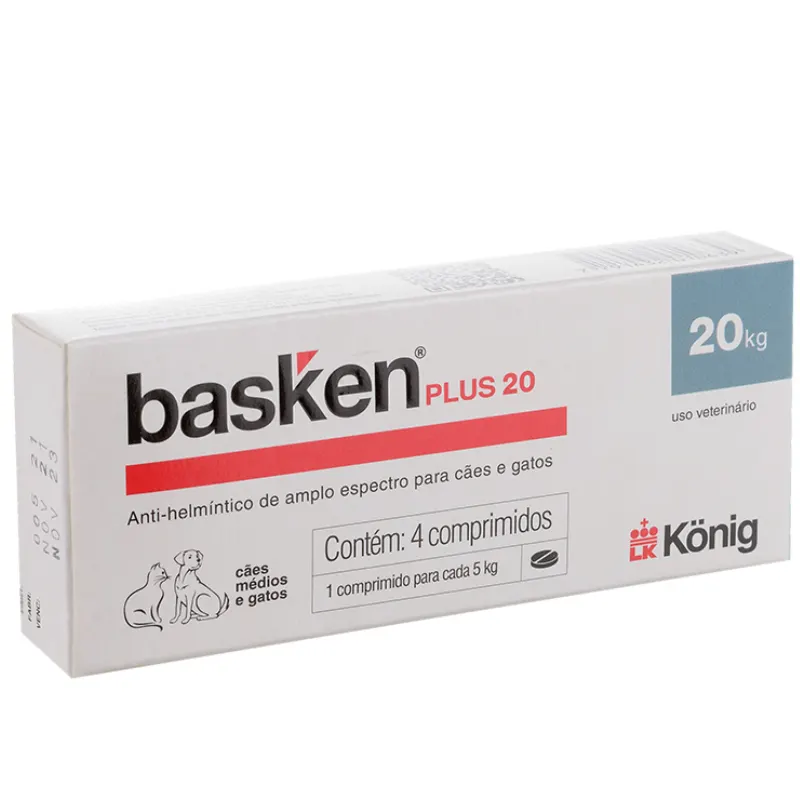 Antiparasitário Basken Plus König 20 para Cães e Gatos 4 Comprimidos