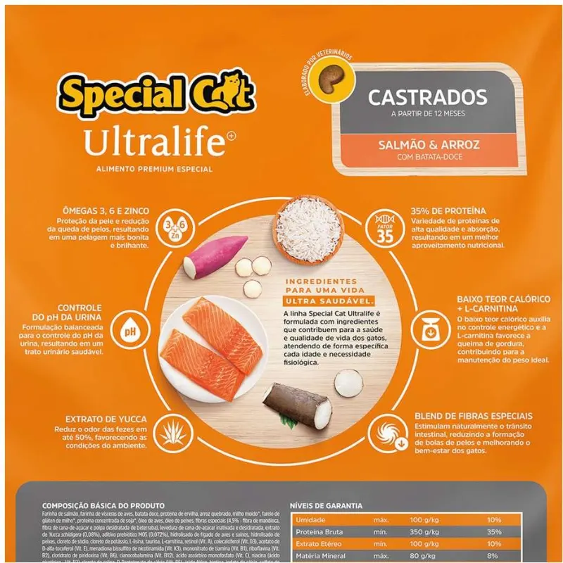 Ração Seca Special Cat Ultralife Salmão Gatos Castrados