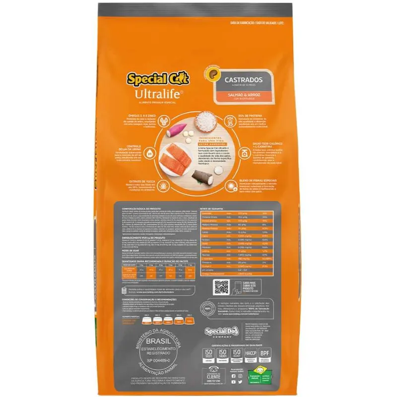 Ração Seca Special Cat Ultralife Salmão Gatos Castrados