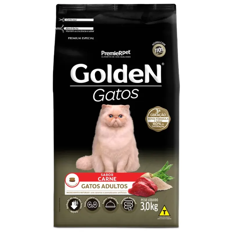 Ração Golden para Gatos Adultos Sabor Carne