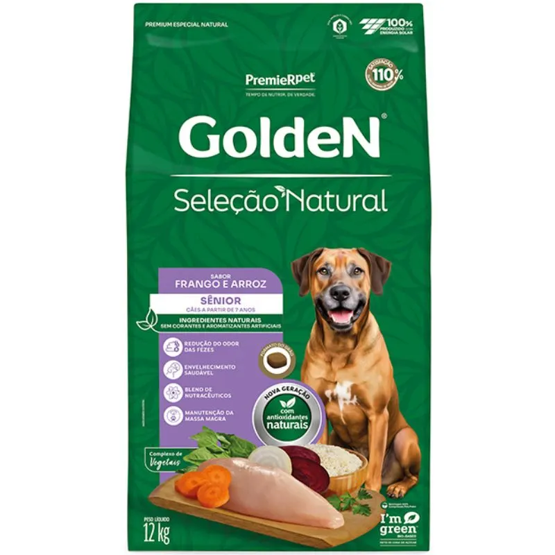 Ração Golden Seleção Natural Cães Sênior Sabor Frango e Arroz 12 Kg