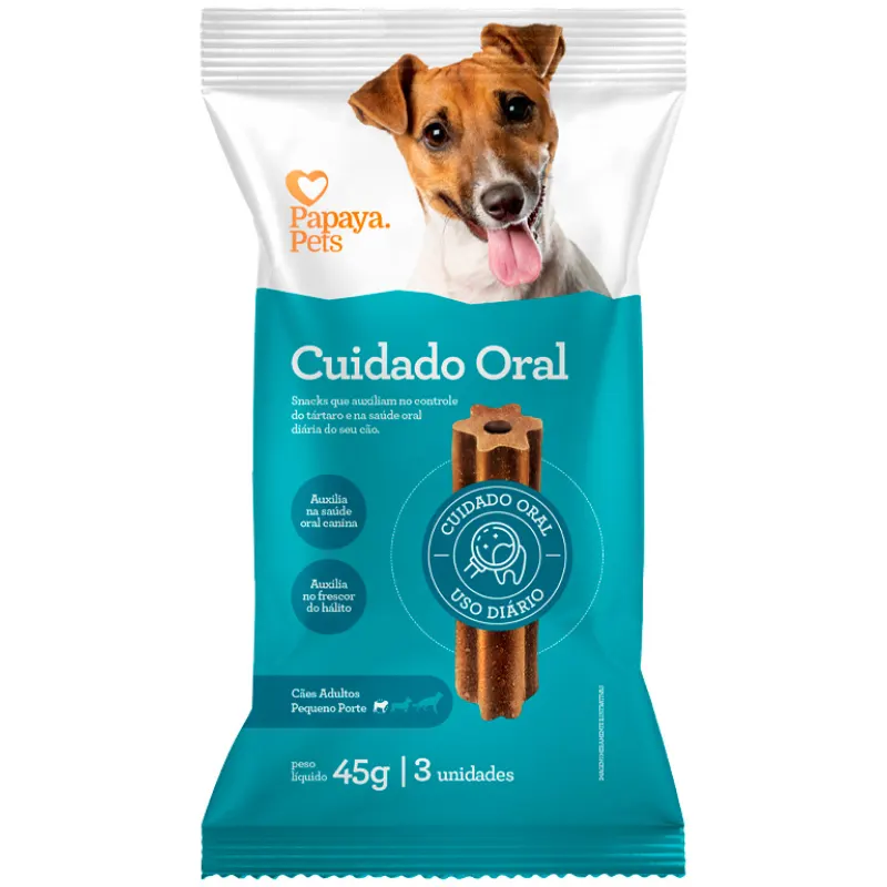 Snack Papaya Pets Cuidado Oral para Cães Adultos de Porte Pequeno 45 g