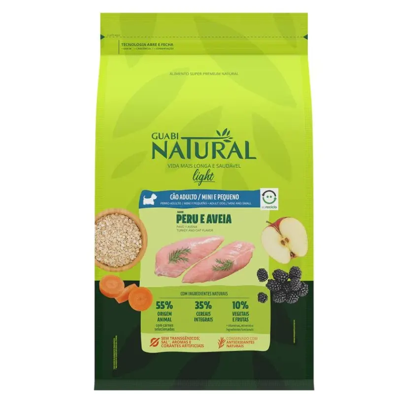 Ração Guabi Natural Cães Adultos Light Mini e Pequeno Peru e Aveia